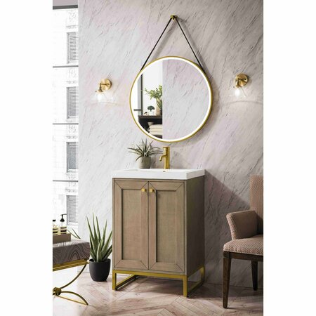 James Martin Vanities Chianti 24in Single Vanity, Whitewashed Walnut, Radiant Gold, w/ White Glossy Composite Stone Top E303V24WWRGDWG